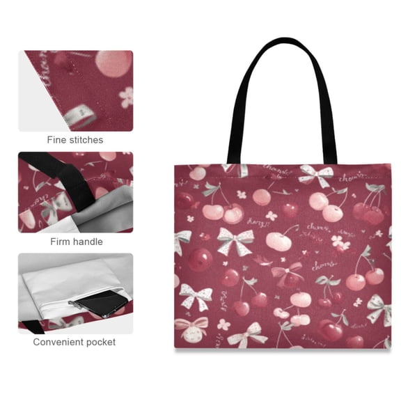 Canvas Tote Bag for Women Girls Design Print Cherry Bow Sweet Medley Totes
