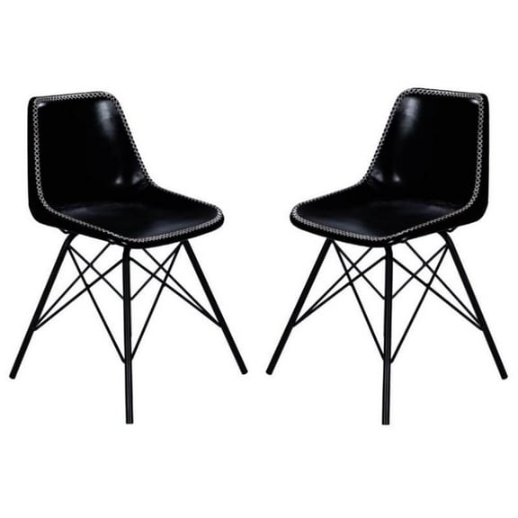 Home Square Modern Leather Side Chair in Black Finish - Set of 2