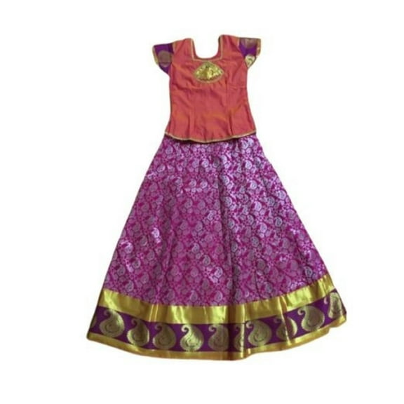 Krishna South Indian Lehenga skirt Orange & PINK - 30" (SIDP9)