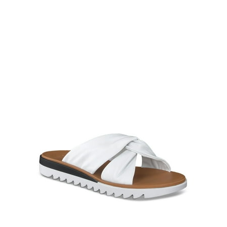 

PAUL GREEN Womens White Knotted Padded Comfort Lanai Round Toe Wedge Slip On Leather Slide Sandals Shoes 4