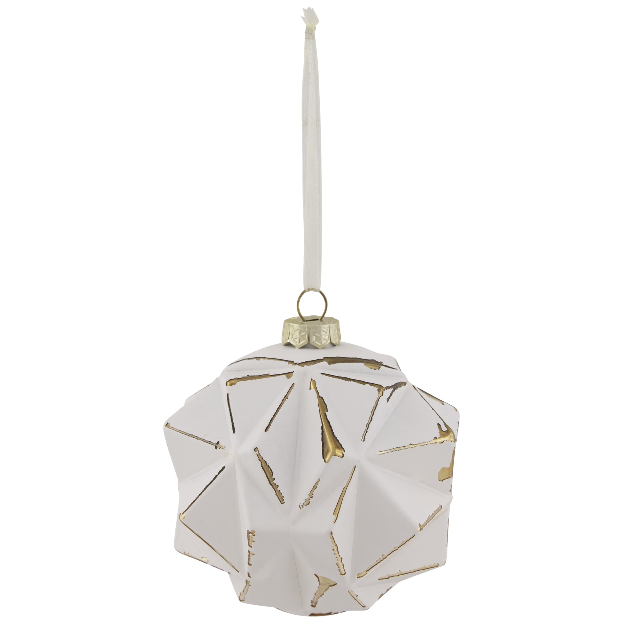 Pink and Gold Round Geometric Glass Christmas Ornament 4 (100mm)