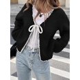 thumbnail image 3 of Suéteres Tipo Cárdigan con Lazo para Mujer, de Punto Grueso, con Mangas Largas Abullonadas, Modernos Abrigos para Otoño e Invierno. Negro M, 3 of 5