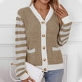 thumbnail image 4 of Betivan Womens Fall Coats Women New Sweater Cardigan Striped Contrast V-neck Button Knitted Coat for Autumn and Winter with Pocket -Clothes, 4 of 5