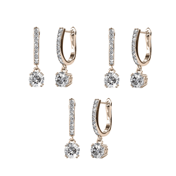 Cate & Chloe Pack of 3 - McKenzie 18k Rose Gold Plated Drop Dangle Earrings with Swarovski Crystals