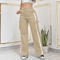 thumbnail image 2 of Women's Pants - Women's Cargo Pants Baggy Straight Wide Leg Track Pants Striped Joggers with Pockets Athletic Streetwear 2026 Trendy Khaki XL, 2 of 5