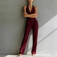 thumbnail image 4 of Xdegoge Halter Neck Jumpsuit for Women Backless V Neck Wide Leg Outfits High Waisted Dressy Long Pants Jumpsuits for Party Evening Wedding Guest Clubwear Fashion, 4 of 5