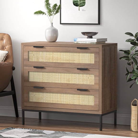 Eumyviv Mid-Century 3-Drawer Dresser, Rustic Wood Chest for Bedroom Living Room, Oak