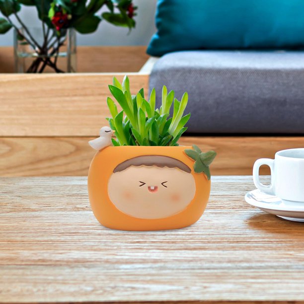 Lovely Planter Flower Pot Container con orificio de drenaje Pencil Holder Box Ornament Fairy Garden Macetas para jardín DIY Decoraciones Regalo de naranja claro Soledad Florero Contenedor