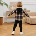 thumbnail image 2 of 2Pcs Toddler Boys Hoodie Clothes Sweatsuit Kids Long Sleeve Plaid Shirts Top + Matching Drawstring Sweatpant Long Pants Set 12M-5T, 2 of 8
