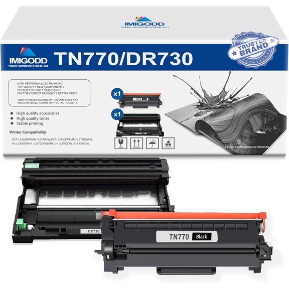 1-Pack TN770 Black Toner Cartridge & 1-Pack DR730 Black Drum Unit Replacement for Brother High Capacity with DCP-L2550DW MFC-L2710DW L2750DW L2750DWXL HL-L2350DW L2370DW/DWXL L2390DW L2395DW Printer