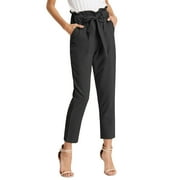 GRACE KARIN Women's Pants Trouser Slim Casual Cropped Paper Bag Waist Pants with Pockets