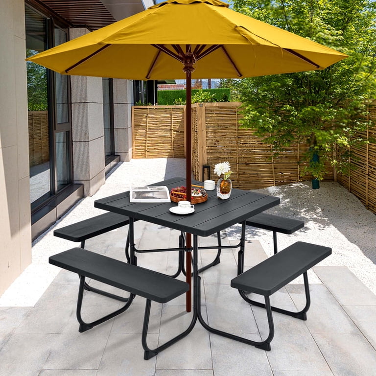 Costway 8-Person Outdoor Picnic Table Set with 4 Benches, Umbrella