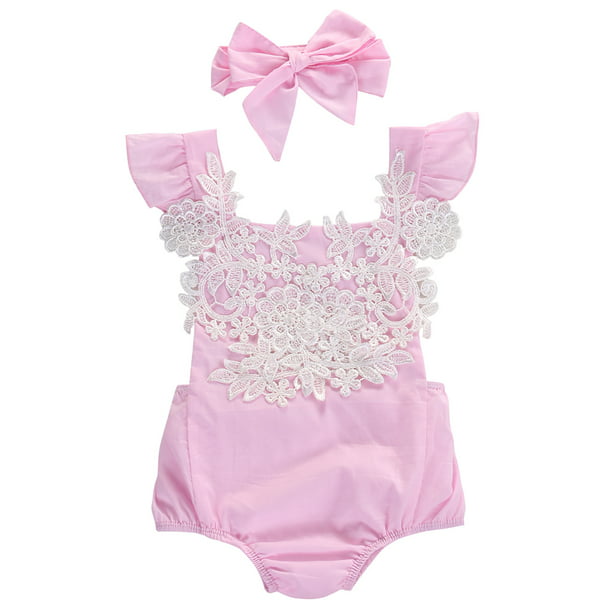 StylesILove - Infant Baby Girl Ruffled Cap Sleeve Floral Lace Romper ...