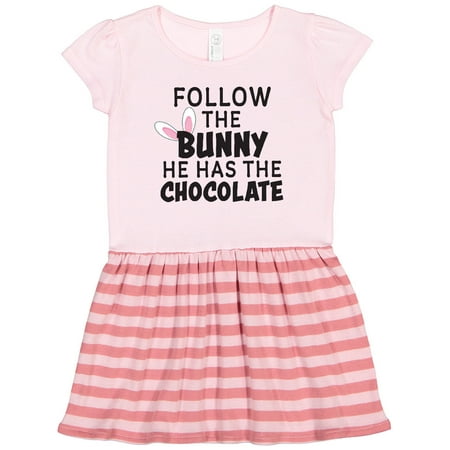 

Inktastic Follow the Bunny He Has the Chocolate with Bunny Ears Gift Toddler Girl Dress