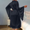 thumbnail image 4 of PMVFHDE Women's Lightweight Long Sleeve Kimono Robe with Lace Trim, Flowy Flowy Sleeve Cover Up, Summer Bathrobe, Plus Size Long Sleepwear Robe Black,M, 4 of 9