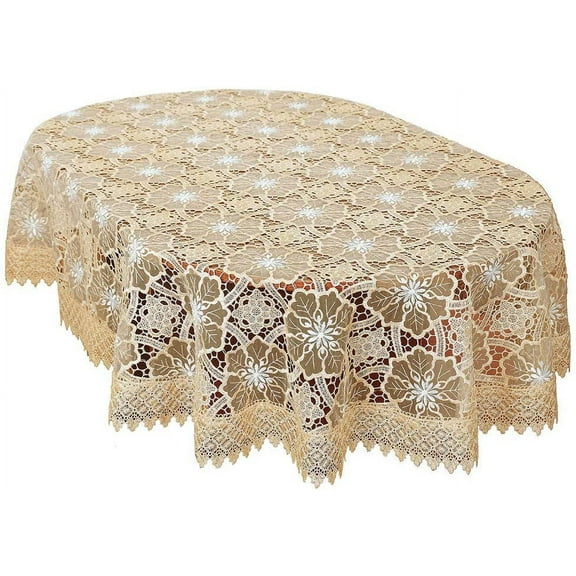 Simhomsen Beige Embroidered Lace Tablecloth for Dining Table 60 × 102 Inch Oval