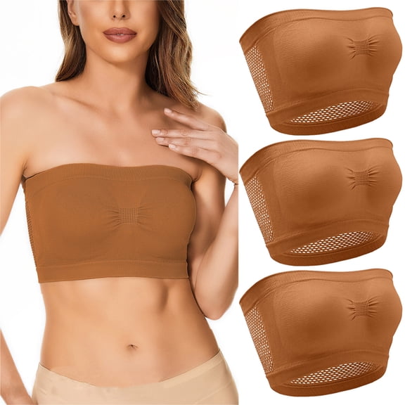 UYISJ Womens Plus Size Stretch Strapless Bra Summer Bandeau All Day Comfort Wireless Bralette Breathable Underwear Tube Top 3 Packs