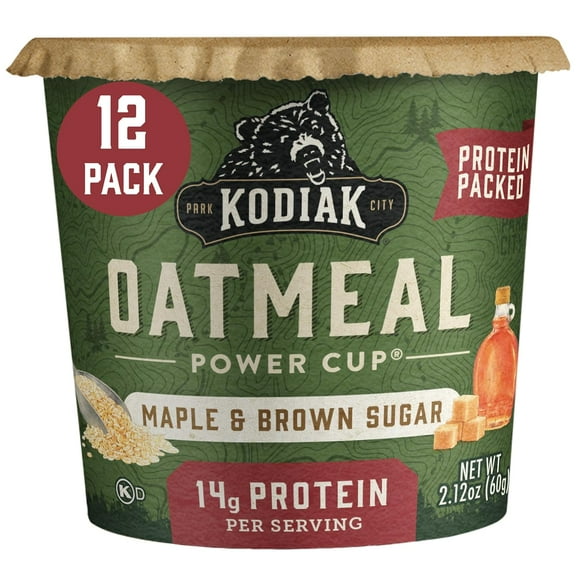 Kodiak Cakes Instant Protein HHA1 Maple & Brown Sugar Oatmeal in a Cup, 2.12oz (Pack of 12)