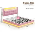 thumbnail image 2 of Afuhokles Queen Size Lift Up Storage Bed with LED Lights and Storage Bookcase Headboard, Velvet Upholstered Platform Bed, Hydraulic Lift System, Pink, 2 of 9