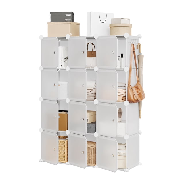 12-Cube Modular Shoe Storage Cabinet with Doors – Stackable, Expandable Organizer – Durable Plastic/PVC, Dustproof, Space-Saving Shoe Rack – White