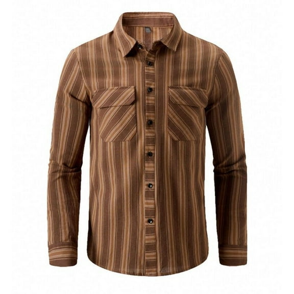 Cotton Mens Plus Size Shirts Vintage Plaid Collar Lapel Long Sleeve Casual Loose Fitting Button Up Work Business Shirts,Coffee 2,L