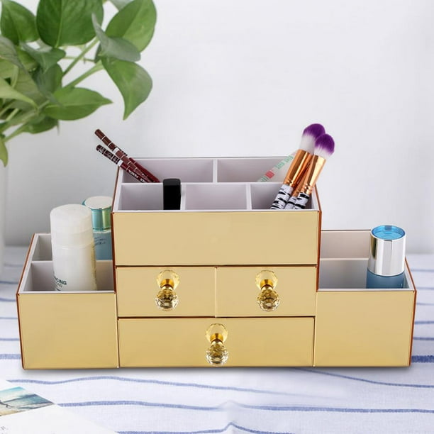 Cosmetic Storage Box Cosmetic Organizer Drawer Gold Mirrored