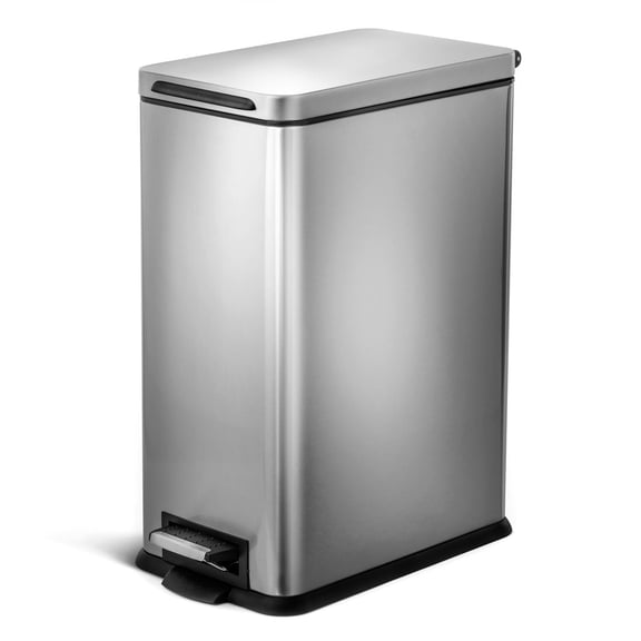 Home Zone Living 8 Gallon Slim Stainless Steel Kitchen Trash Can with Step Pedal and Soft Close Lid, Silver