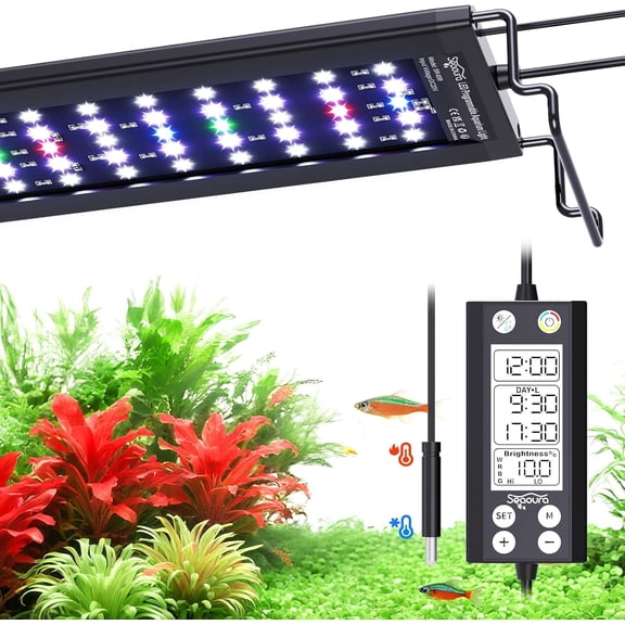 Aquarium LED Light with Thermometer, 48-54in Full Spectrum Lights for Fish Tank, 24/7 Programmable with Power Off Memory, WRGB Custom, 20 Level Dimmable Brightness for Freshwater Aquariums