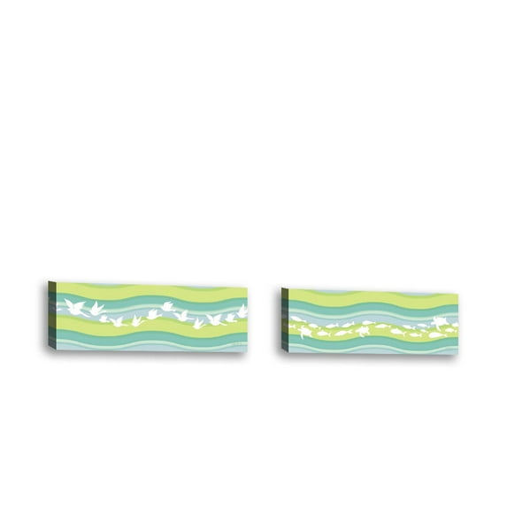 Set of 2 - Migration II - Contemporary Fine Art Giclee on Canvas Gallery Wrap - wall décor - Art painting - 35 x 12 Inch - Ready to Hang