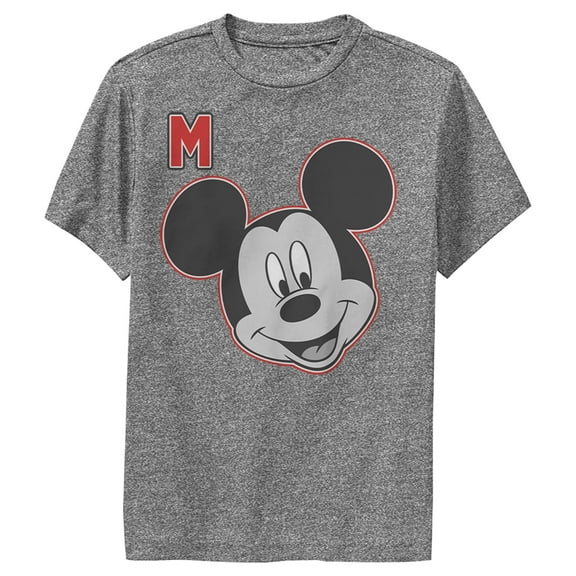 Boy's Mickey & Friends Mickey M Portrait Performance Graphic Tee Charcoal Heather X Large