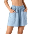 thumbnail image 3 of Bxsruta Women's Cotton Shorts High Waist Loose Fit Elastic Waistband Wide Leg with Pockets for Summer Casual Lounge, 3 of 7