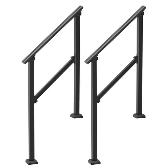 2-Pack Black Square Tube Handrails for Outdoor Porch & Deck - Sturdy Support Rail for Seniors, Elderly Safety, Easy Installation