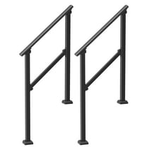 2-Pack Black Square Tube Handrails for Outdoor Porch & Deck - Sturdy Support Rail for Seniors, Elderly Safety, Easy Installation
