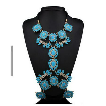 Generic XY Fancy Multi Layer Flower Chains Allloy Resin Elegant Flower Women Back Sexy Body Chains Summer Dress Necklaces