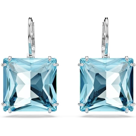 Swarovski Millenia Earrings, Square cut crystal, Blue, Rhodium plated