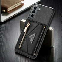 Dteck Case For Samsung Galaxy S21 Plus 6.7-inch,Luxury Leather Zipper Card Holder Wallet Cross Body Shoulder Strap Case for Galaxy S21  5G Shockproof Hybrid Rubber Kickstand Cover,Black