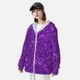 thumbnail image 5 of Goofa Purple Glitter Printed Women's UPF 50+ Sun Protection Hoodie Jacket Lightweight Long Sleeve Sun Shirt for Women with Pocket Hiking Outdoor-Small, 5 of 9