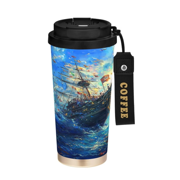 BZSMCE Coffe Bottles Stainless Steel Travel Mug With Fasshion The Sunken Treasure Printed