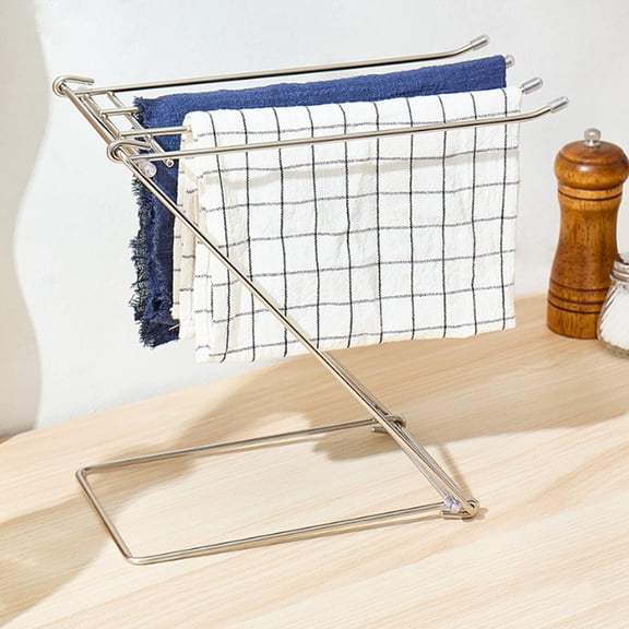 Hugtrea Kitchen Towel Holder Stainless Steel Dish Rag Washcloth Holder 4-Arm Folding Free Standing Hand Towel Drying Rack for Kitchen Countertop Bathroom