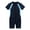 Navy Blue, variant on Kids Girls Swimsuit One-piece Short Sleeves Bathing Suit Rash Guard Black Yellow 14