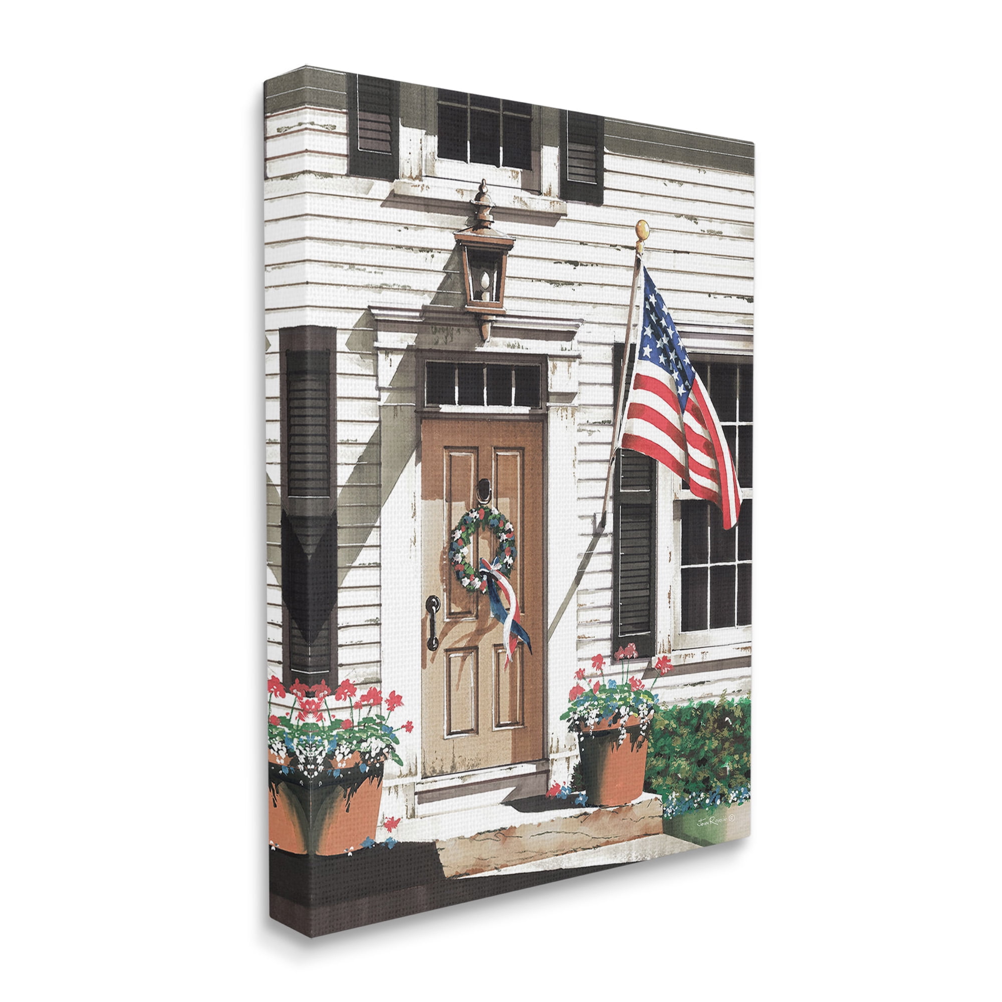 Stupell Industries Country House with Flag Travel & Places Painting Gallery Wrapped Canvas Art Print Wall Art, 24 x 30