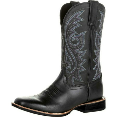 

GIPQJK Cowboy Boots for Men Western Boots Square Toe Chunky Heel Mid-Calf Boots Classic Embroidered with Pull On Tabs Black 40