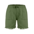 thumbnail image 5 of Nestiefly Denim Shorts Women Drawstring Elastic Waist Jean Shorts with Pockets No Stretch Comfy Baggy Frayed Womens Bottoms Dark Green L, 5 of 5