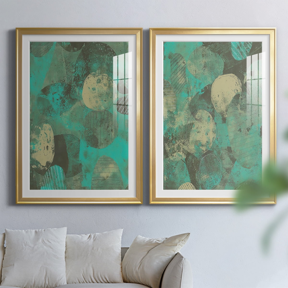 Wexford Home Minty Green Orbs I Premium Framed Print, 26.5" x 36.5" - Ready to Hang, Gold (Set of 2)