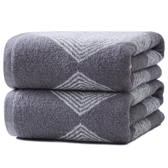 Veinchycot Cotton & Lyocell Blend Bath Towels, 2-Pack Super Soft Absorbent Diamond Jacquard Towels,28 x 55 inches,Gray