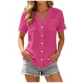 thumbnail image 2 of Yievot Womens Button Down Shirts Blouses V Neck Short Sleeve Relaxed Fit Summer Tops with Pockets, 2 of 7