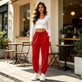 thumbnail image 2 of Pants for Women Stretchy Joggers with Pockets for Travel | Wide Leg Athletic Pants for Women Fashion Oversized Comfy Fitted Slacks for Work Red L, 2 of 4