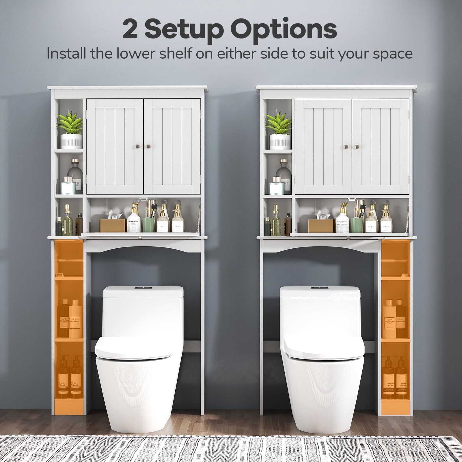 Costway Over the Toilet Storage Cabinet Bathroom Storage Organizer with Toilet Paper Holder White