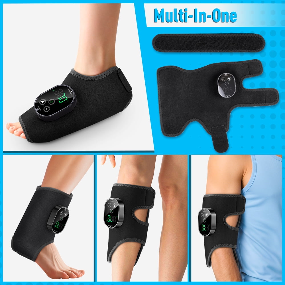 Flaremore Cordless Foot and Ankle Massager,3 in 1 Ankle Heating Pad Wrap with 6 Heat & 3 Vibration Modes,3000mAh Portable Rechargeable Ankle Heating Wrap Warmer for Feet,Ankles & Calves,Black 2PCS
