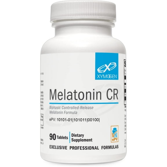 XYMOGEN Melatonin CR - Time Release Melatonin 5mg Supplement with Vitamin B6 - Nighttime   Immune Support - Biphasic Delivery Releases Quickly Then Steadily (90 Melatonin Extended Release Tablets)